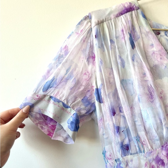 NWT The Kooples Short Sleeve Floral Printed Frill Handkerchief Dress - Picture 4 of 6